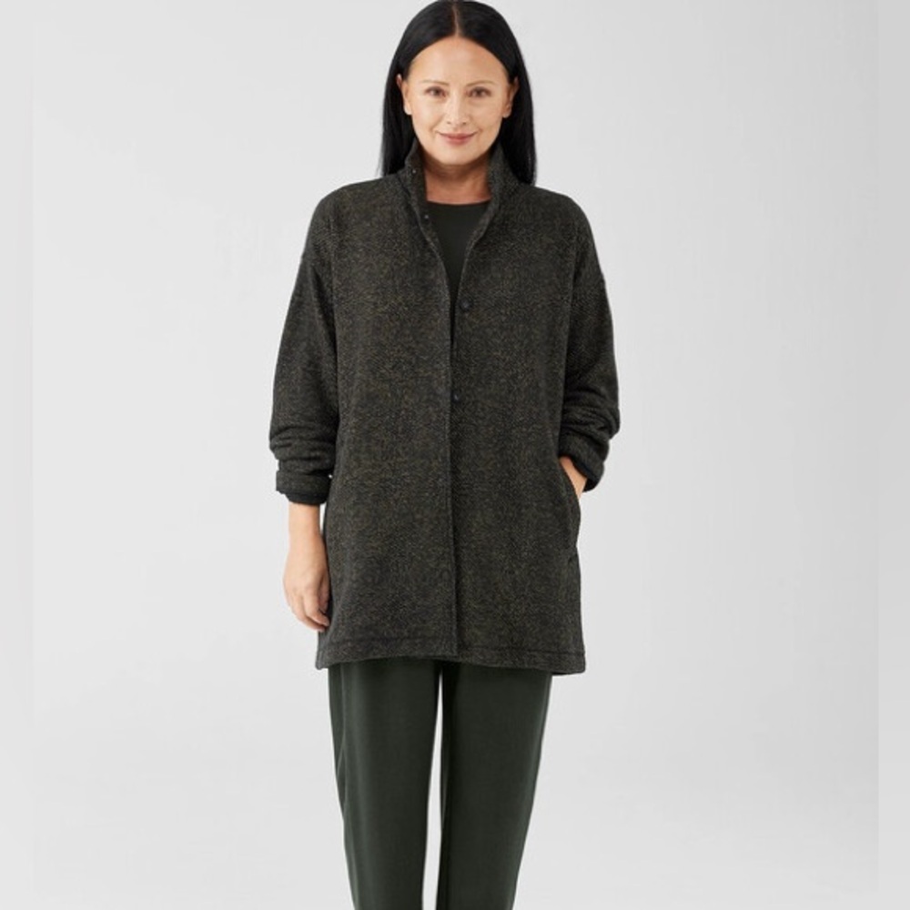 Organic Cotton Terry Stand Collar Jacket | EILEEN FISHER olive green size small